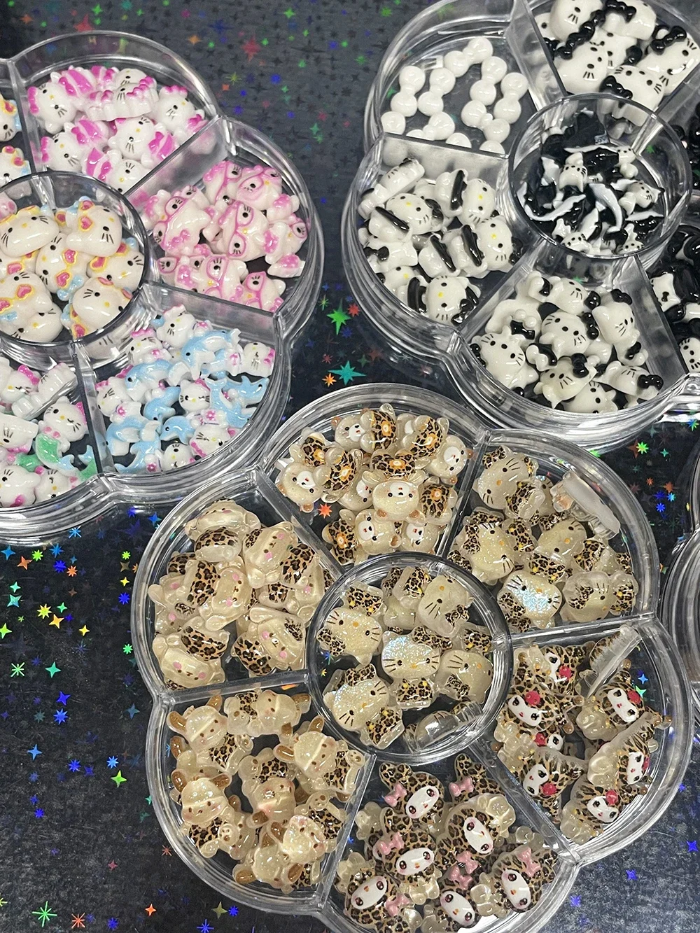 70 Pz Stampa Leopardo Fragola Hellokitty Nail Art Fascino 3D Ghiaccio Traslucido Glitter Mymelody Simpatico Cartone Animato Fai Da Te Accessori Per Unghie