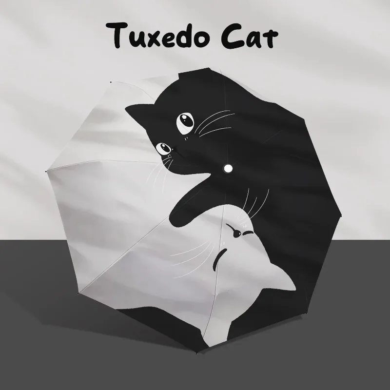 

Cartoon black and white cat automatic umbrella female dual-purpose folding sun umbrella sun shading and UV sun shading man