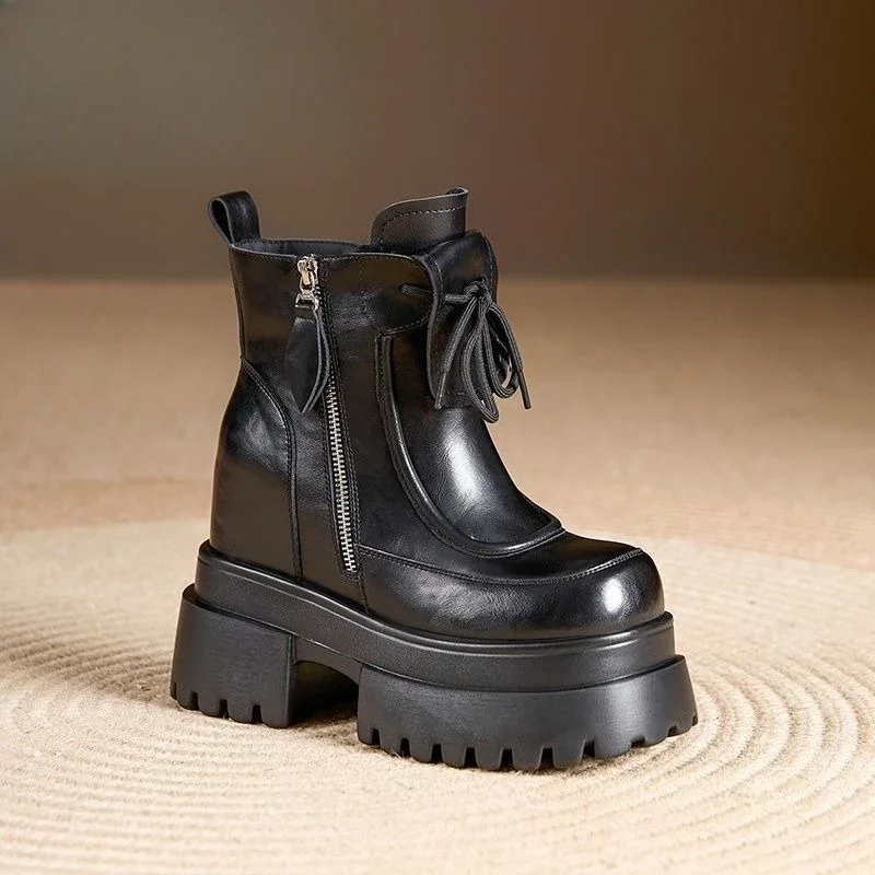 

Черные женские короткие туфли, простые кожаные ботильоны на платформе, новые удобные и элегантные осенние шикарные женские ботильоны