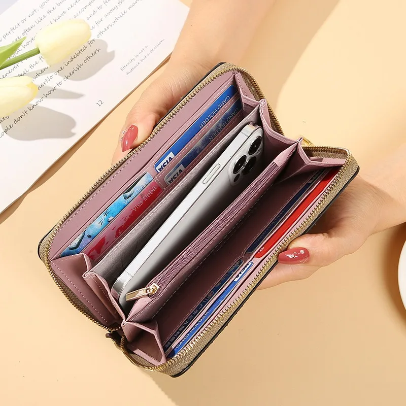 Wallet women\'s long handbag 2024 new fashionable G-shaped large capacity zippered women\'s wallet card bag mobile phone bag