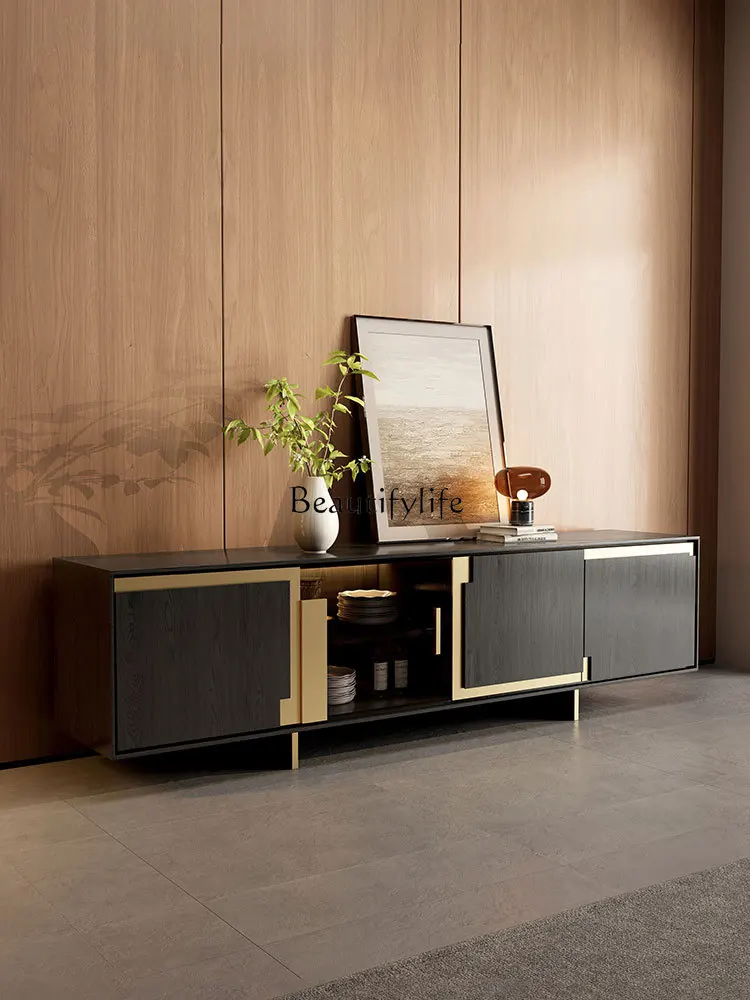 

01Italian light luxury solid wood TV cabinet Nordic modern living room villa wall simple storage cabinet