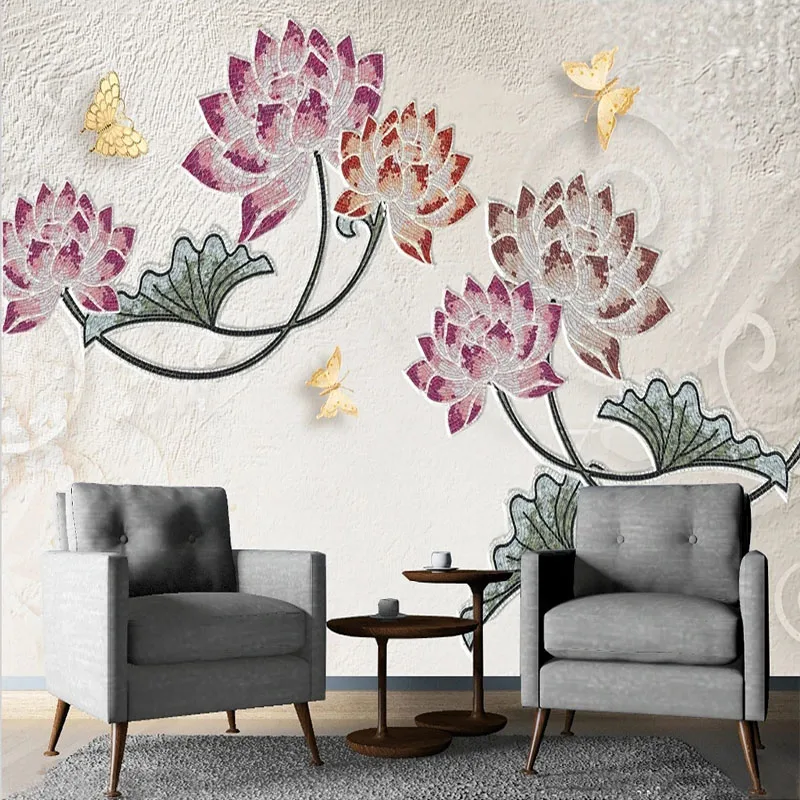 

Custom 3D Retro Photo Mural Wallpaper Abstract Lotus Flower Background For Bedroom Wall Covering Papel De Parede Tapety Fresco