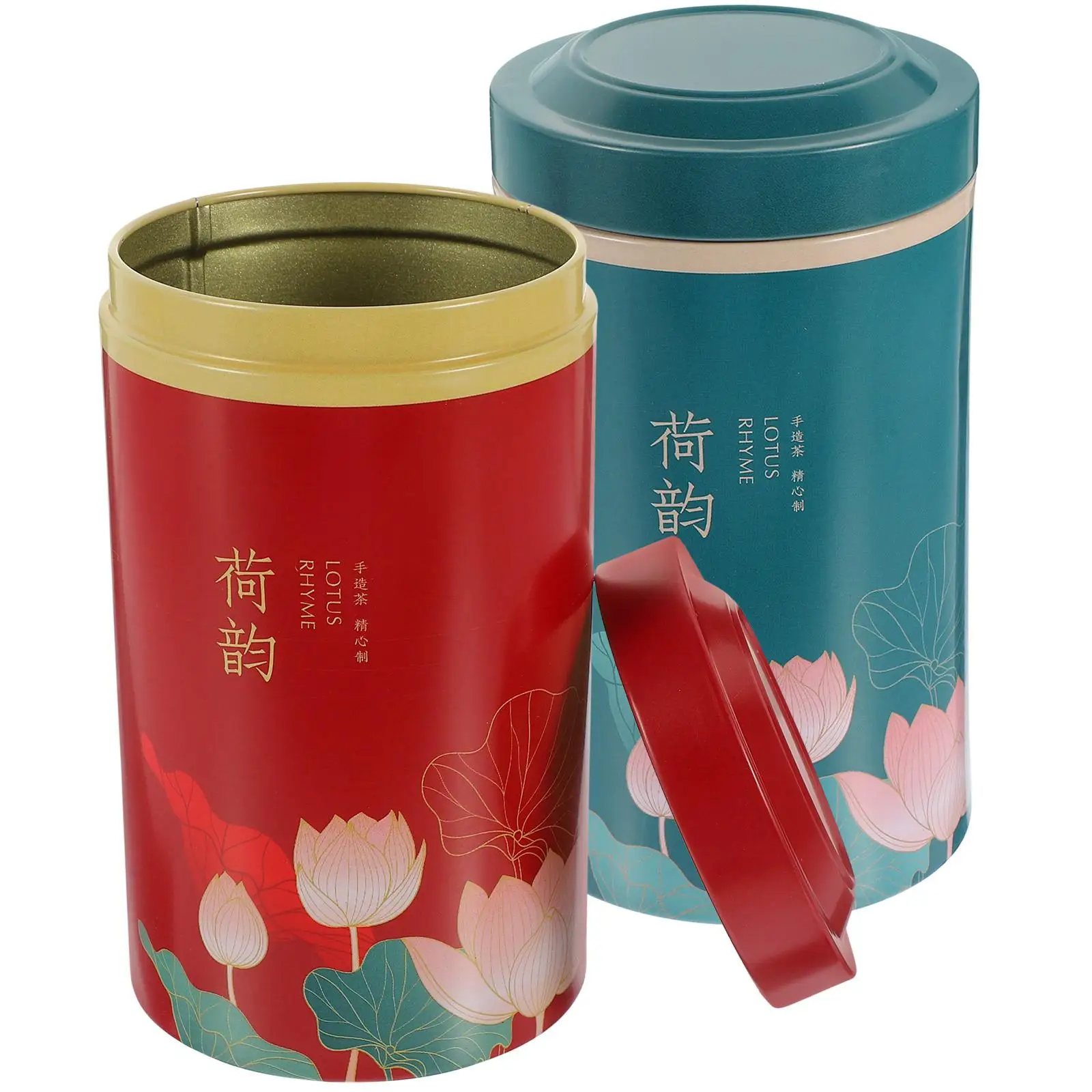 

2 Pcs Airtight Canisters Small Tinplate Storage Can Round Tinplate Containers Red Green Tea Storage Home Practical