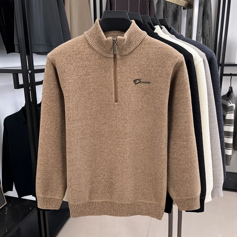 Sweater Rajut Pria Berkualitas Tinggi dengan Ritsleting dan Cetakan Huruf, Hangat untuk Musim Dingin, Hoodie Fashion Jepang, Penjualan Terlaris, Pakaian Pria yang Lembut