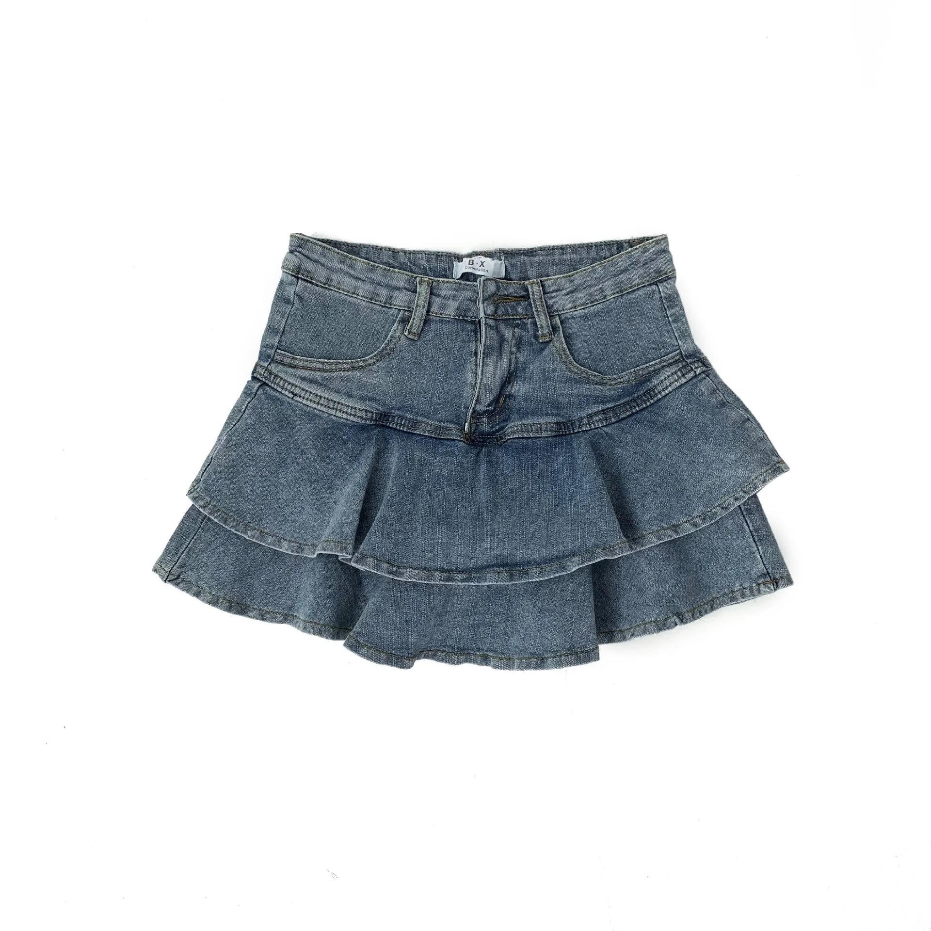 Spice Girls Denim Skirt Anti-Slip Double Denim Skirt Women's Stretch High-Waisted Slimming A-Line Cake Skirt