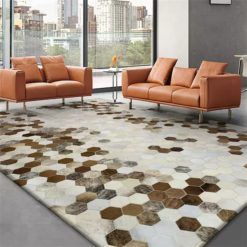 Nordic Custom Cowhide Splicing Carpet For Living Room Home Decoration Fur Fluffy Rug Bedroom Luxury Sofa Coffee Table Floor Mats