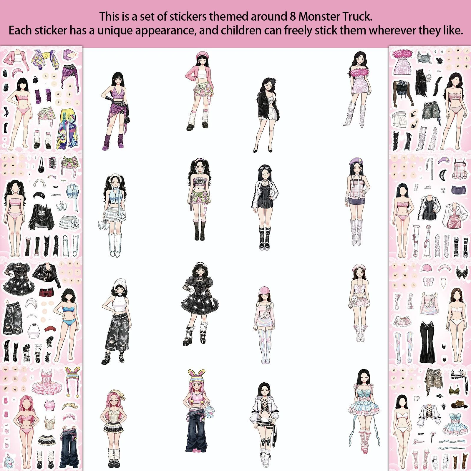 16Sheets Korean Girl Idol Character Costume Change Puzzle Graffiti Stickers Diy Toys For Phone Bottle Travel Bag Decals