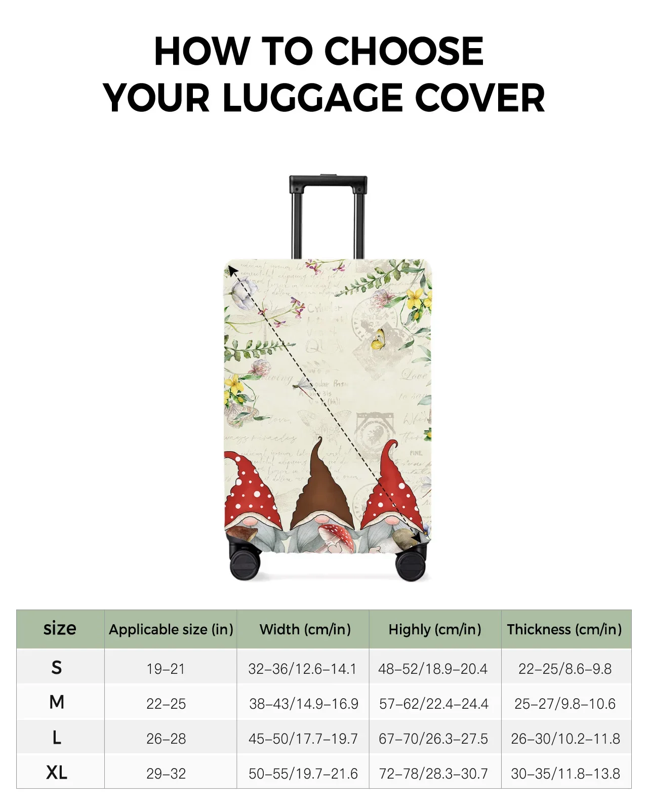 Mushroom Gnomes Plants Flowers Luggage Cover Stretch Suitcase Protector Baggage Dust Cover for 18-32 Inch Travel Suitcase Case