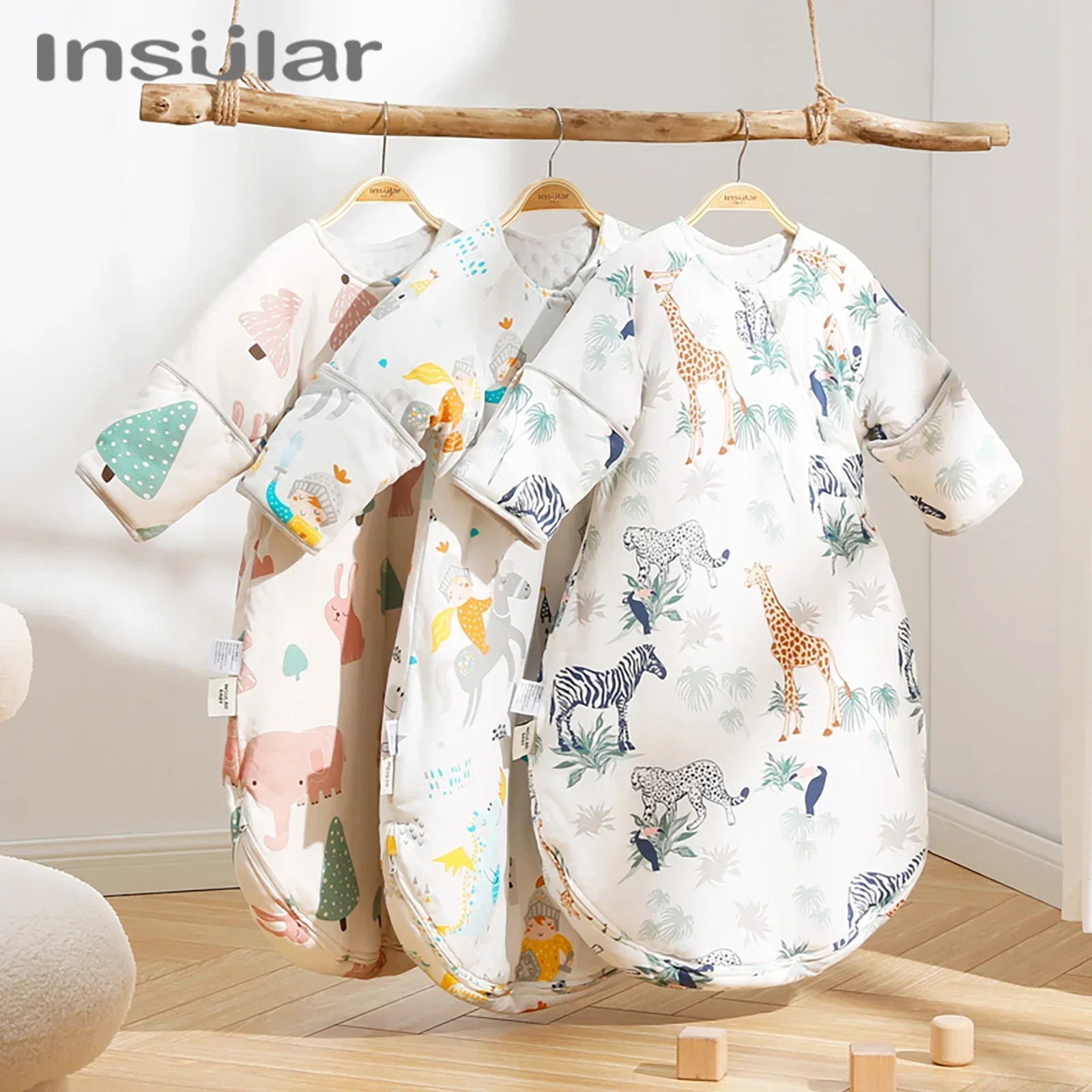 INSULAR Infant Thickened Pajamas Baby Warm Sleeping Bags Kids Sleep Sack Toddler Anti-kick Onesuit Detachable Sleeves Adjustable