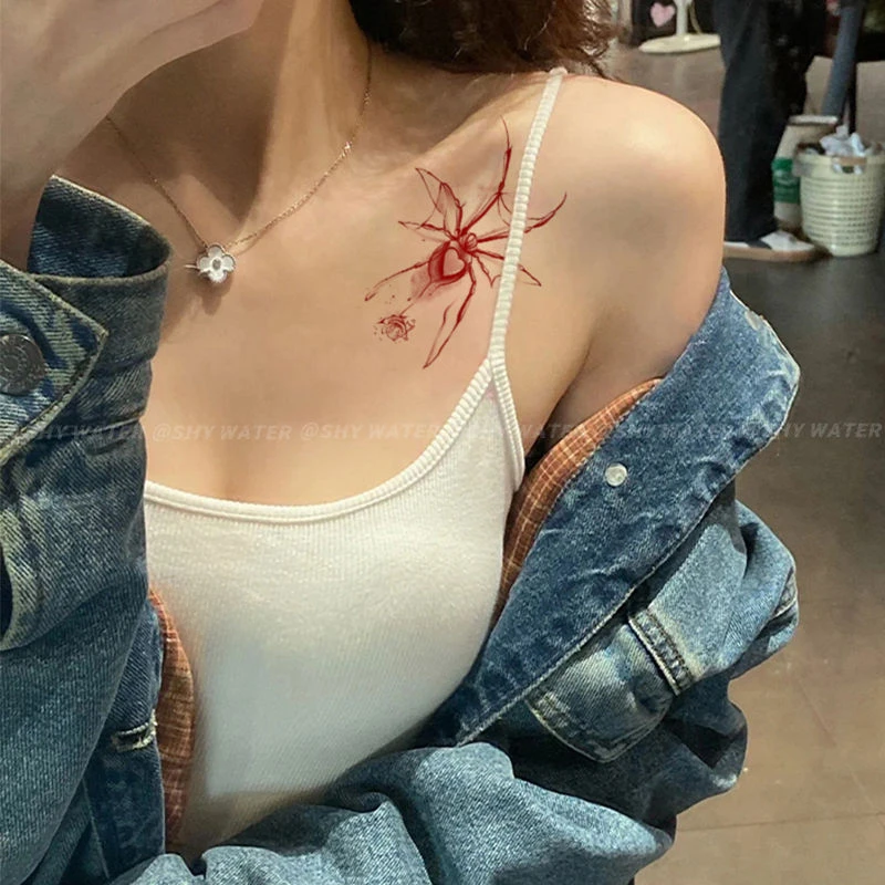 Spider สติ๊กเกอร์รอยสักชั่วคราวผีเสื้อ Rose ดอกไม้ Tattoo Y2K น่ารัก Tattoo Art รอยสักปลอมสําหรับผู้หญิงเซ็กซี่ Tattoo สติกเกอร์