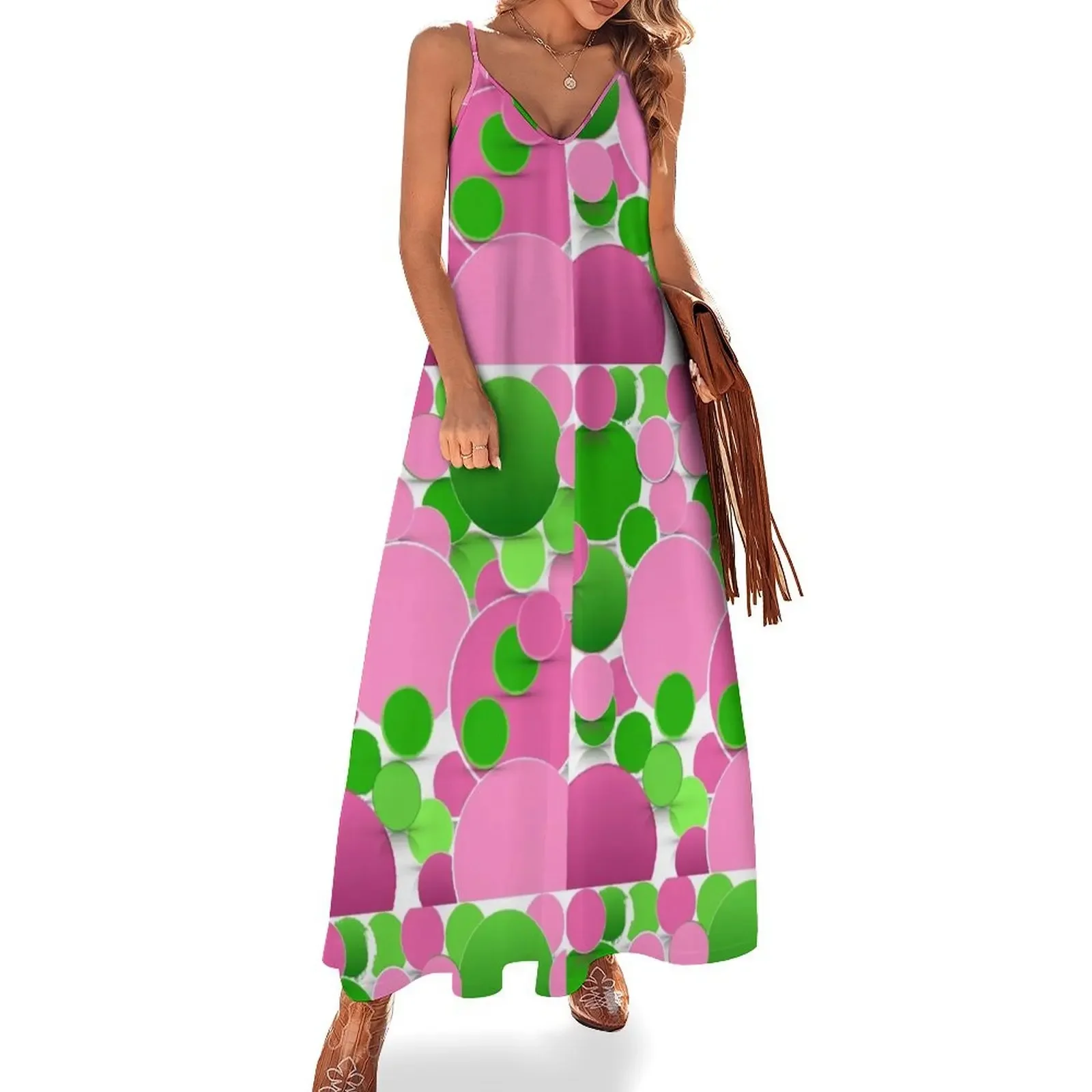 Pink & Green Fashions / Products Sleeveless Dress Dress women women evening dress Women dresses summer