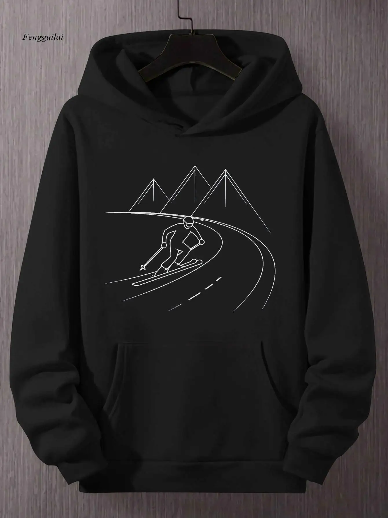 산악 하강용 후드 재킷 - 겨울 스키 및 스노보드용 후드티, 화이트 프린트, 루즈핏 캐주얼 풀오버