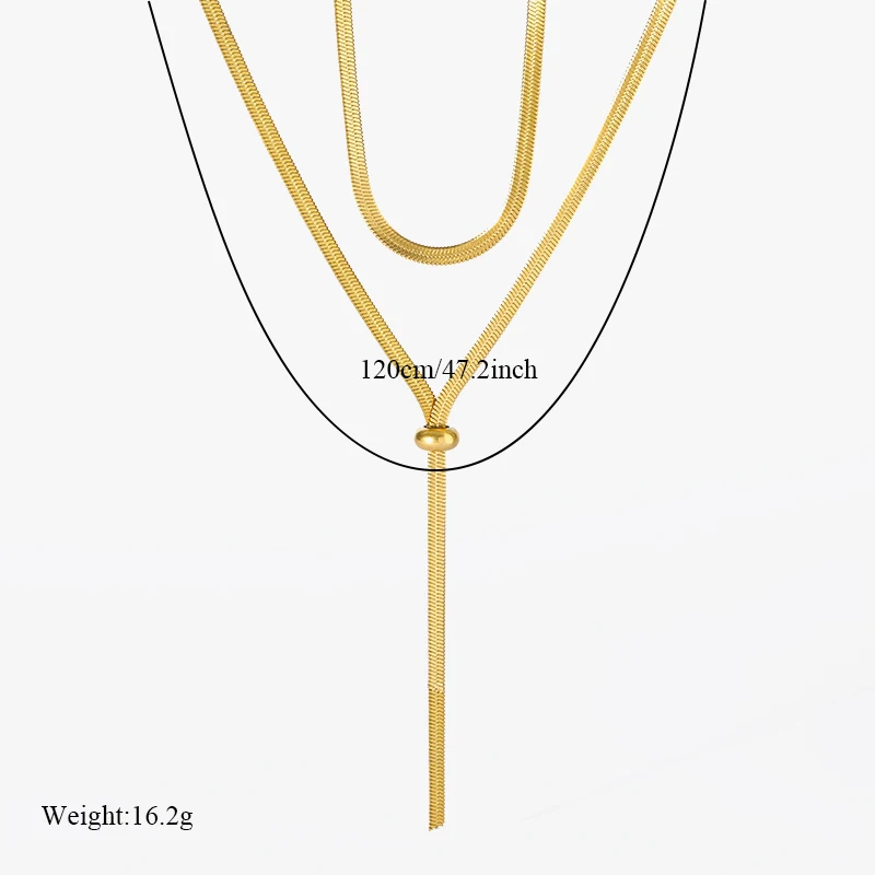 EILIECK 316L Stainless Steel Drawstring Tassel Long Necklace For Women Girl Fashion Gold Color Flat Snake Chain Jewelry Gift