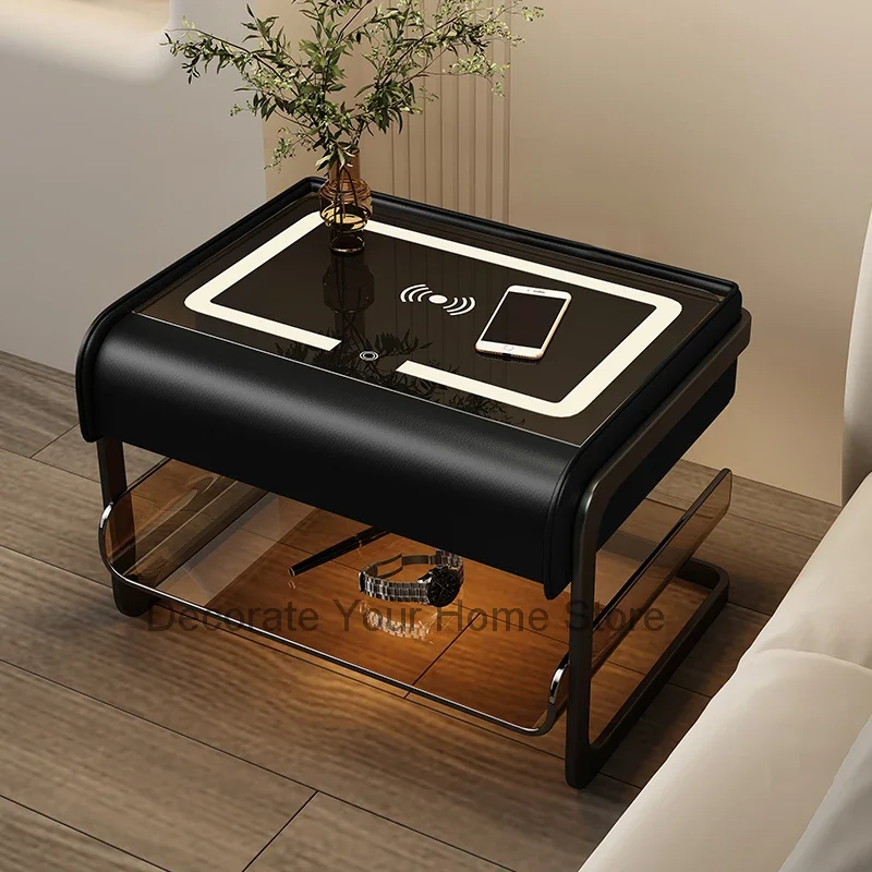 Side Luxury Smart Nightstands Transparent Nordic Bedside Low Speaker Table Small Space Wireless Charger Nachttisch Furniture