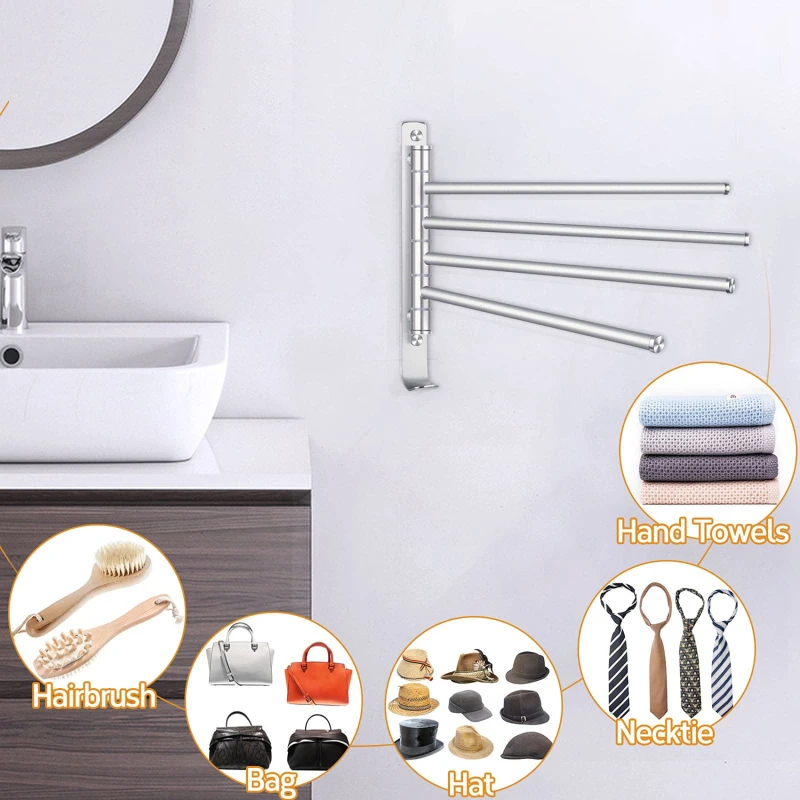 Porte-serviettes rotatif en aluminium, 2/3/4/5 barres, idéal pour la salle de bain ou la cuisine