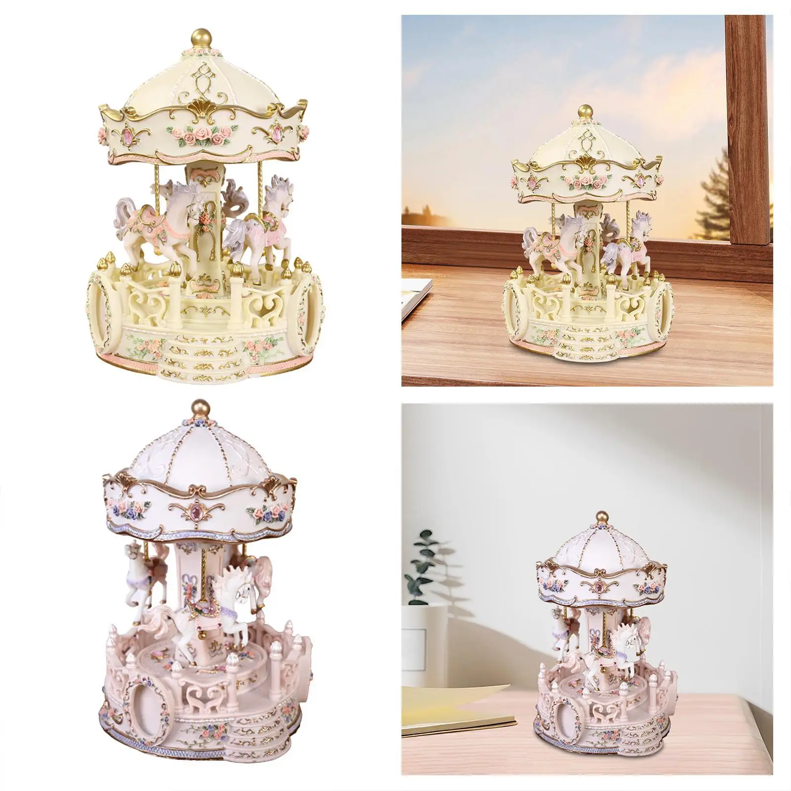 3 Horse Rotate Play Music Carousel Horse Music Box for Mom Girlfriend Women