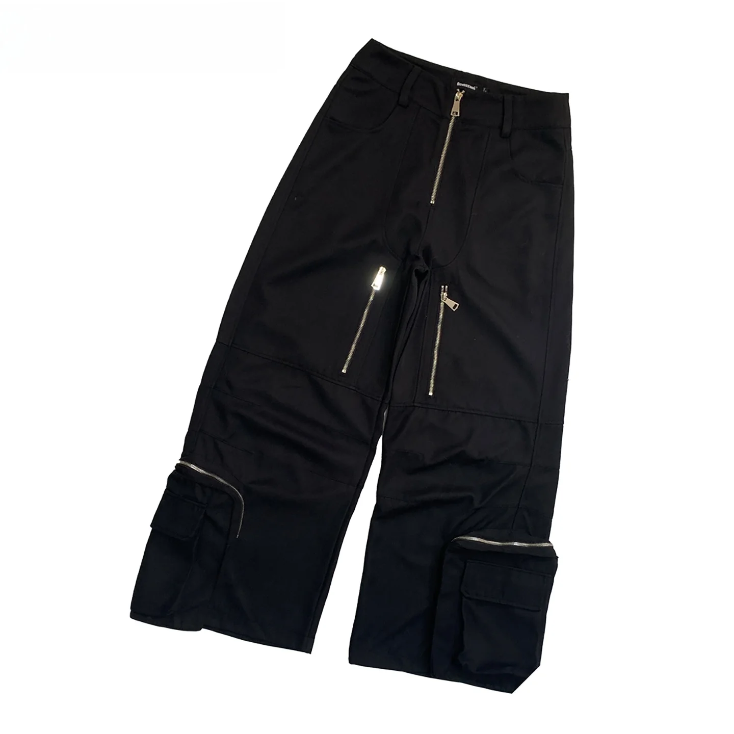 

Мужские повседневные свободные брюки Nerazzurri с широкими штанинами, черные, с деконструированным дизайном и множеством молний, удобные брюки для отдыха