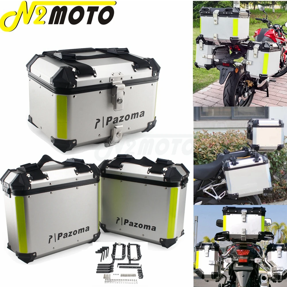 

Motorcycle Sliver 36L Side Boxes 42L Top Case w/ Quick Release Mount Kits Suitcase Pannier Cargo Top Side Case Carrier Toolbox