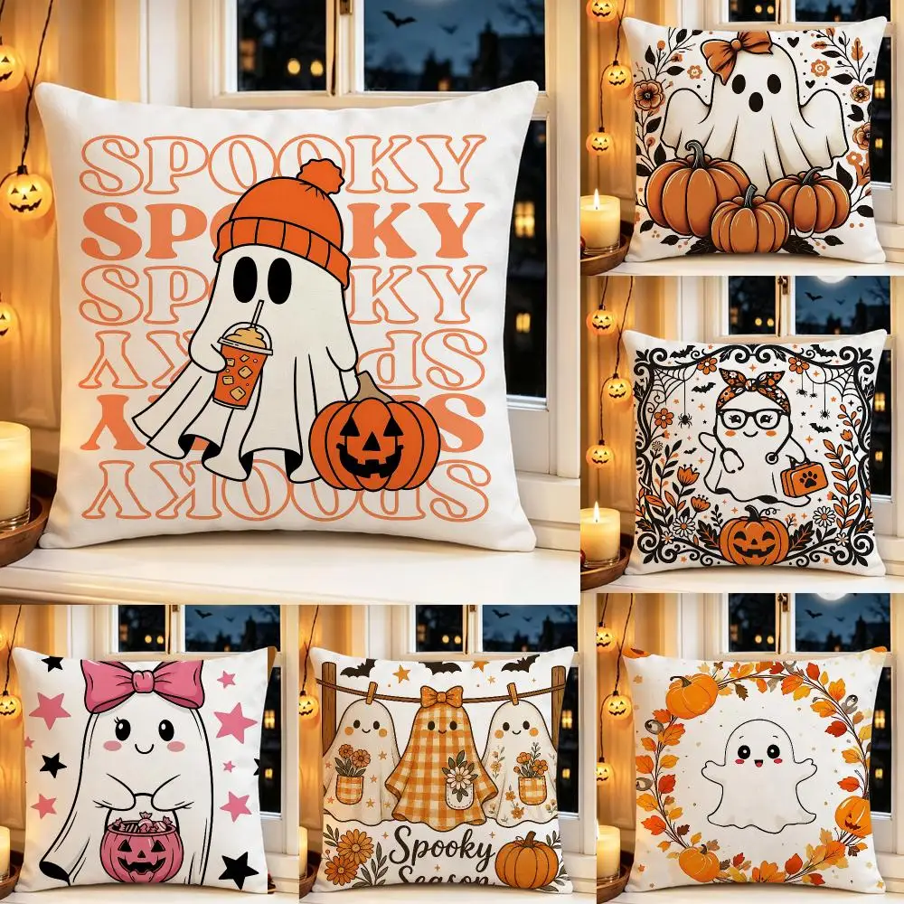 Graphic Halloween ghost Cushion Cover Pillow Short Plush Scary Creepy Cushion for Living Room Sofa Halloween Holiday Gift