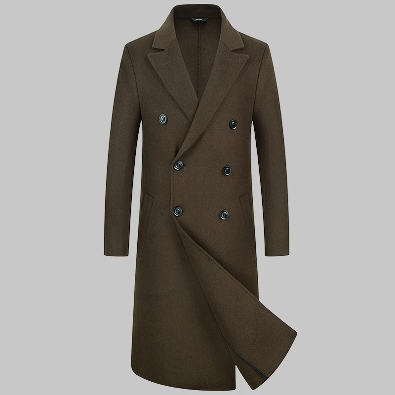 High-end 70% Fine Wool Handmade Double-sided Woolen Coat Windbreaker Men's Long Over The Knee Double-breasted Woolen Coat Coat