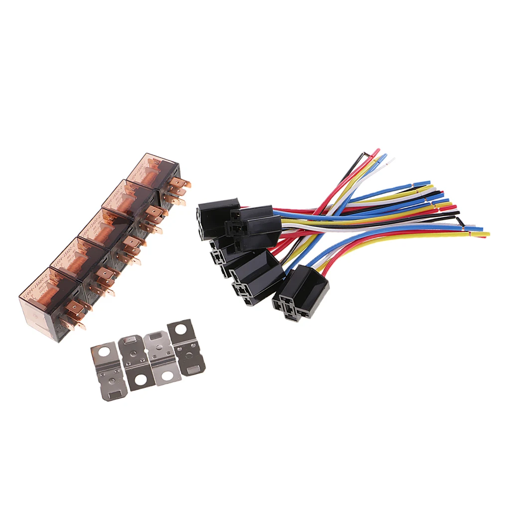 5 Pieces 12V SPDT 5 Pin Automotive Relay with 5 Wires Harness Socket 6