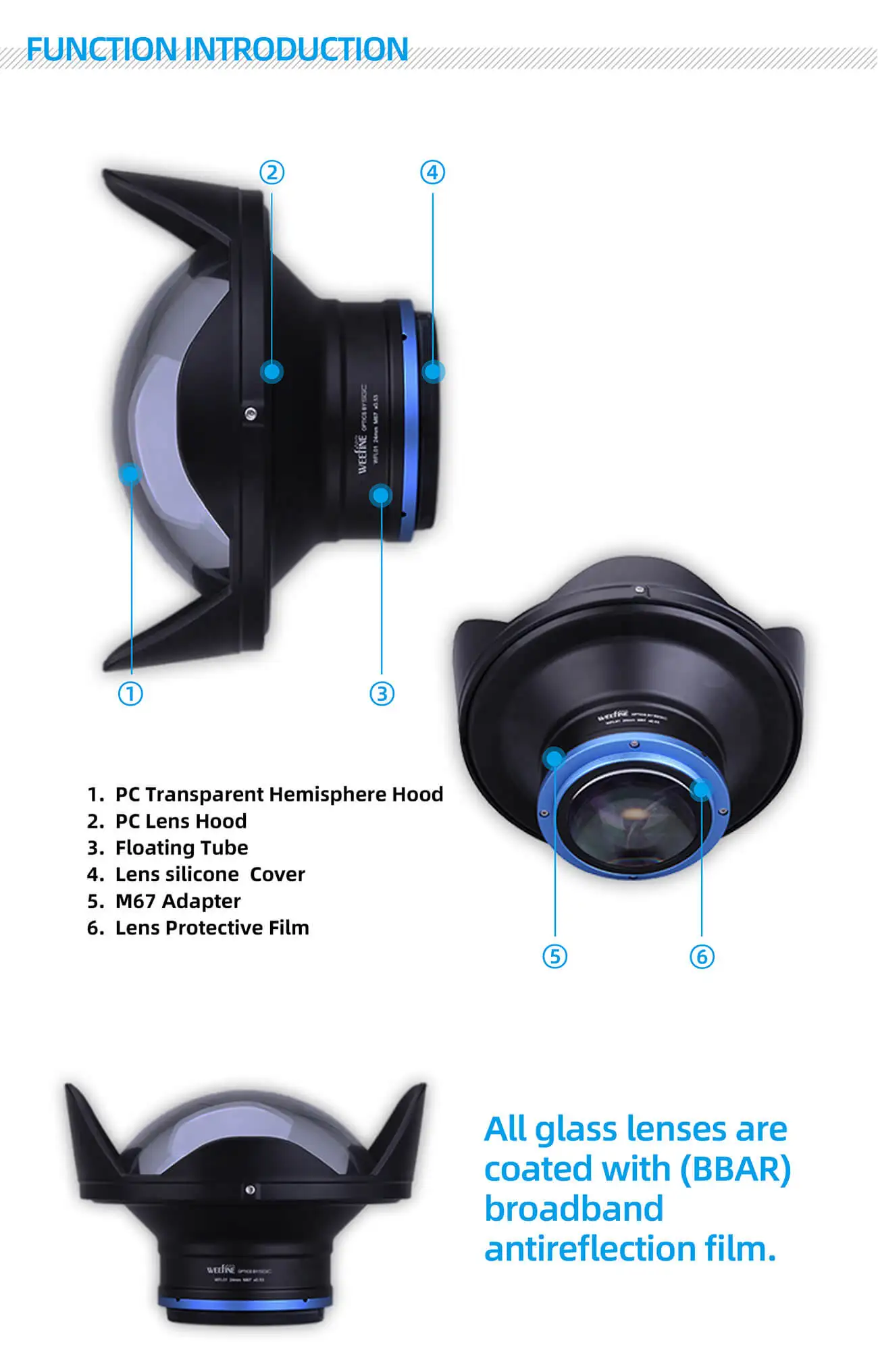 Weefine WFL01 M24-67 Wide Angle Wet Lens 24mm M67 Underwater Ultra Wide Angle Conversion Lens Underwater Waterproof Camera Lens