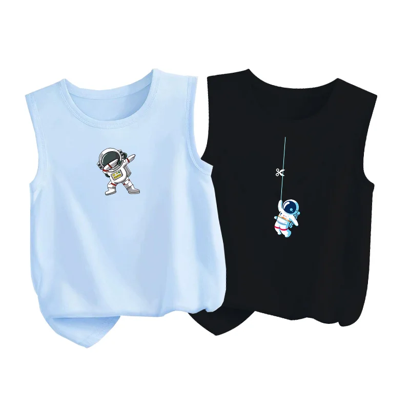 Atmungsaktive Sommer-Tanktops für Kinder, Spaceman-Design, Weste für Babys, Jungen, Kosmonauten, ärmelloses T-Shirt, 3–14 Jahre