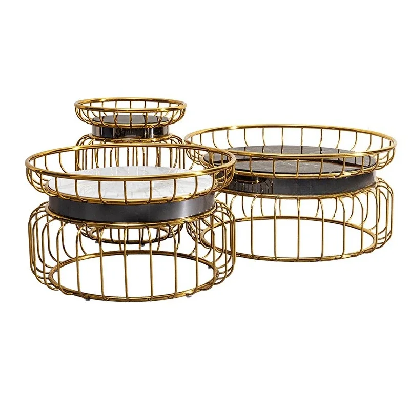 Postmodern light luxury marble coffee table combination household modern high-end golden stainless steel