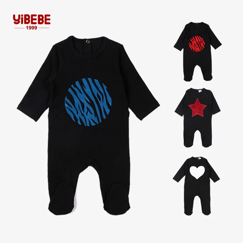 0-24M Newborn Baby Cotton Ribbed Rompers Black Footed Pajamas Boy Girls Jumpsuit Long Sleeve One-piece Baby Toddler Outfits