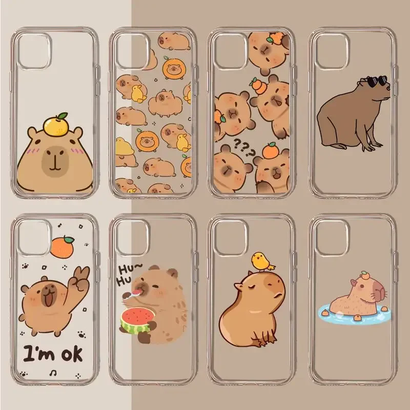 Cute Capybara Funny Animal Phone Case Transparent soft For iphone 11 13 12 14 15 pro max mini plus