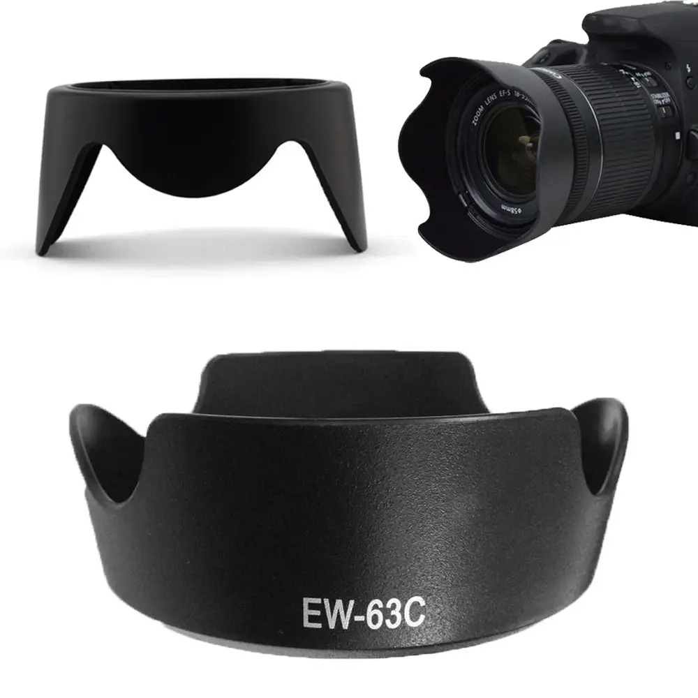 EW-63C 58mm Lens Hood ABS Black Anti-Glare Cover Protective Shield for Canon EF-S 18-55mm f/3.5-5.6 IS STM Camera Accessories