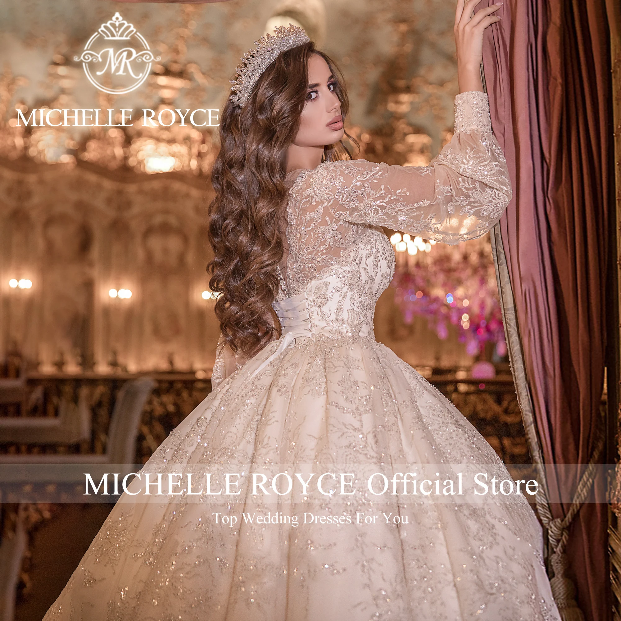 Michelle Royce Luxus Ballkleid Brautkleider für Frauen Puff ärmel schimmernd Pailletten Brautkleid Vestidos de Novia