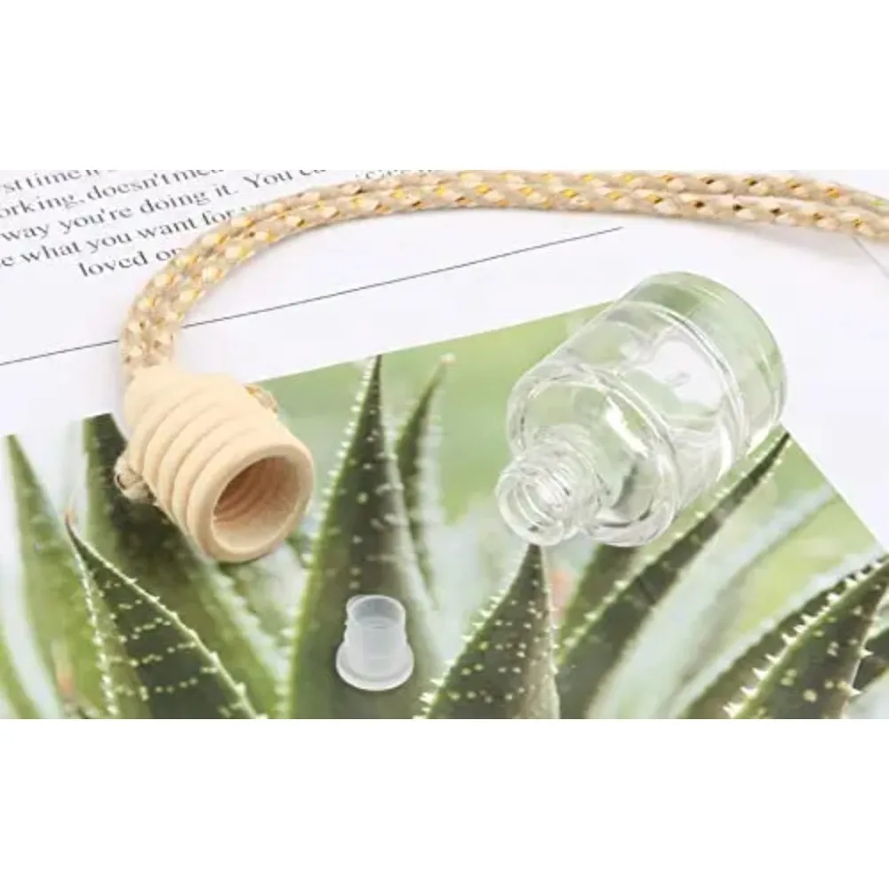 10 Stück 8ml Mini-Holz-Duftfläschchen, Aromatherapie-Diffusor, hängende leere Parfümfläschchen aus Glas für das Auto, Autodekoration – Detail 3