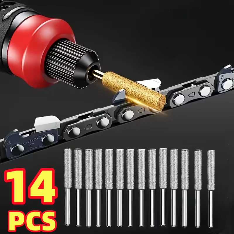 14PCS Diamond Chainsaw Sharpening Tool Set with Coated Corundum Grinding Heads for Efficient Chainsaw Edge Sharpening