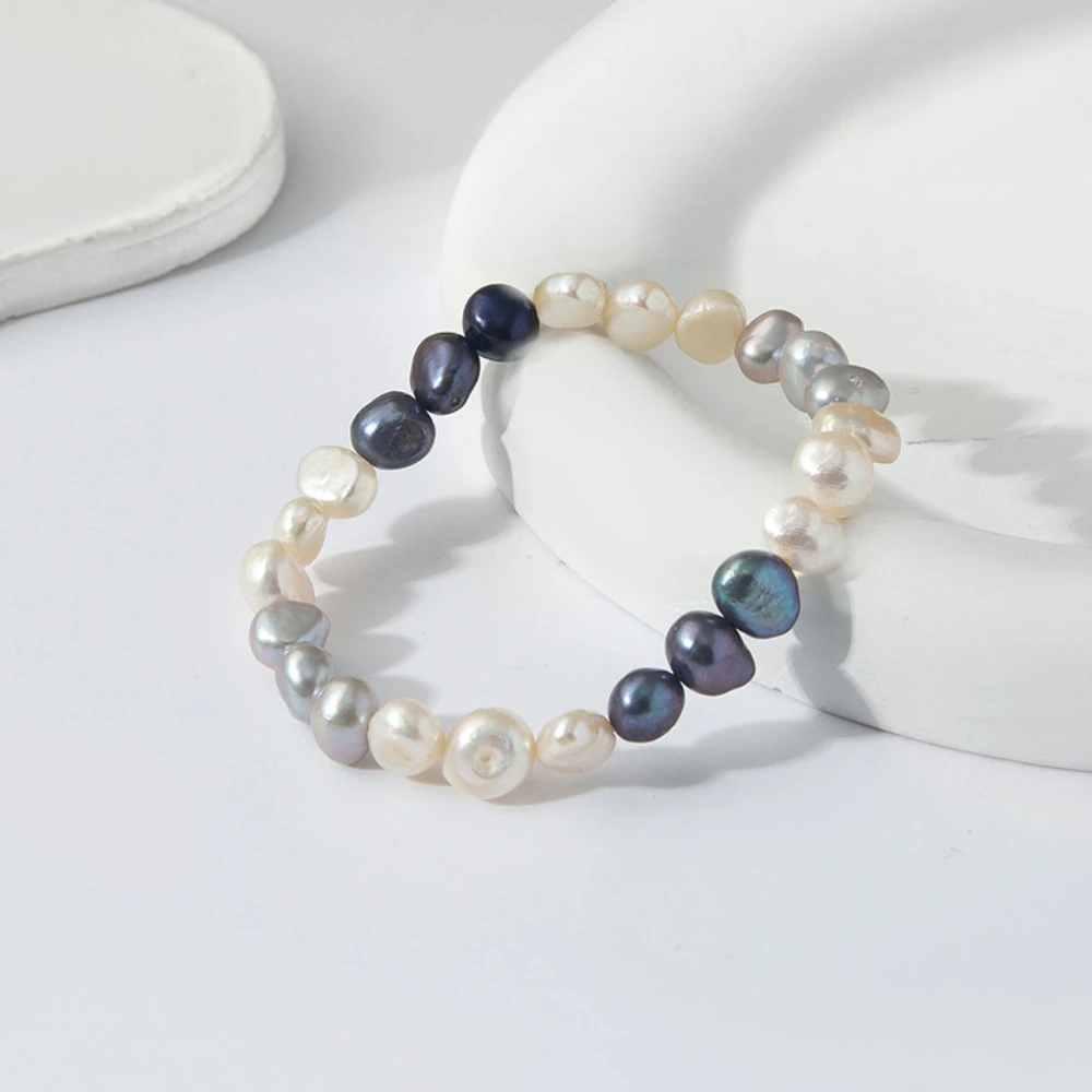 

Браслет из жемчуга в стиле барокко 7-8 мм, разноцветный с эластичной линией, натуральный натуральный жемчуг из бисера для женщин, украшения на день рождения
