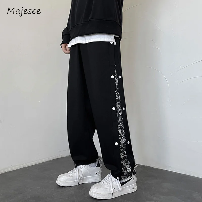 

Casual Pants Men Daily Fashion Streetwear Loose Spring Autumn Button Spliced Paisley Ankle Banded Teenagers American Style Chic