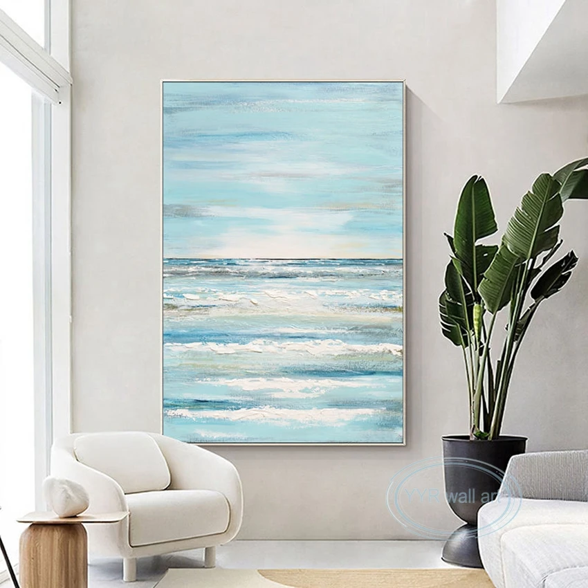 

Canvas Poster Wall Art Oil Painting 100% Hand Painted Abstract Seascape Decoration Hanging Picture Vestibule Living Room Hotel