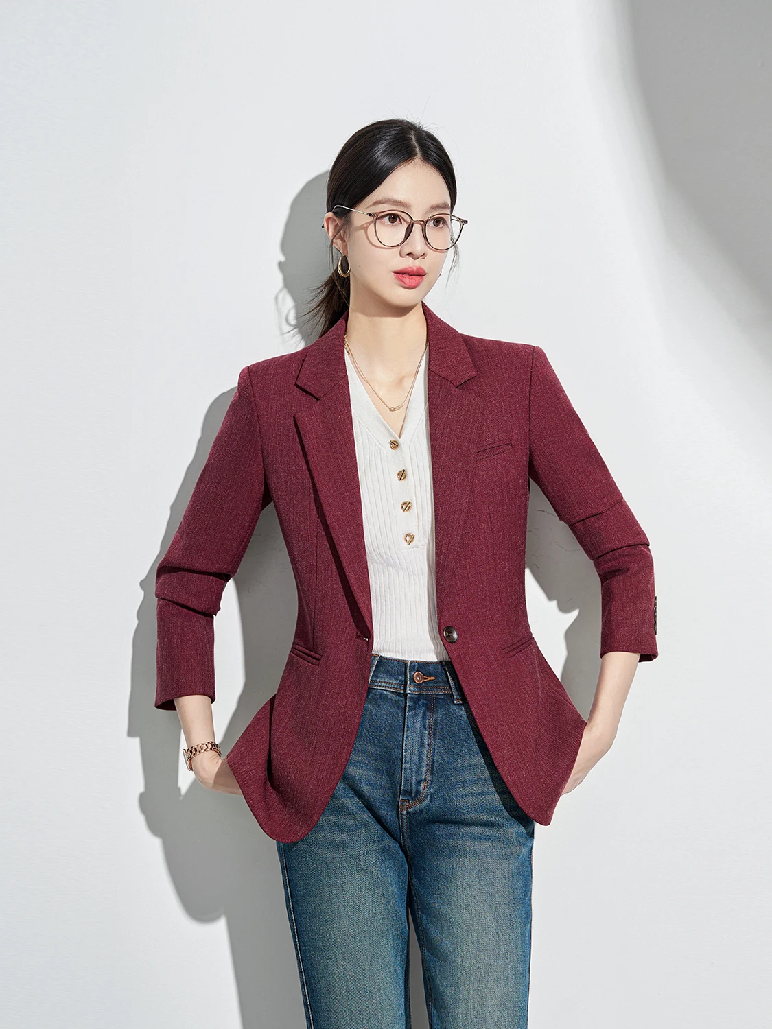 Elegant Women's Suit Jacket Autumn New Style High-End Professional Workwear Korean Version Waist-Cinching Small Western Clothes