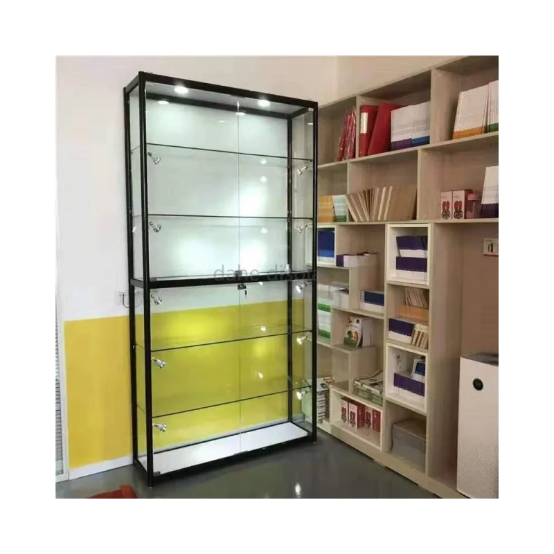 

Showcase cabinet manual blind box storage cabinet aluminum frame tempered glass display cabinet with shop light