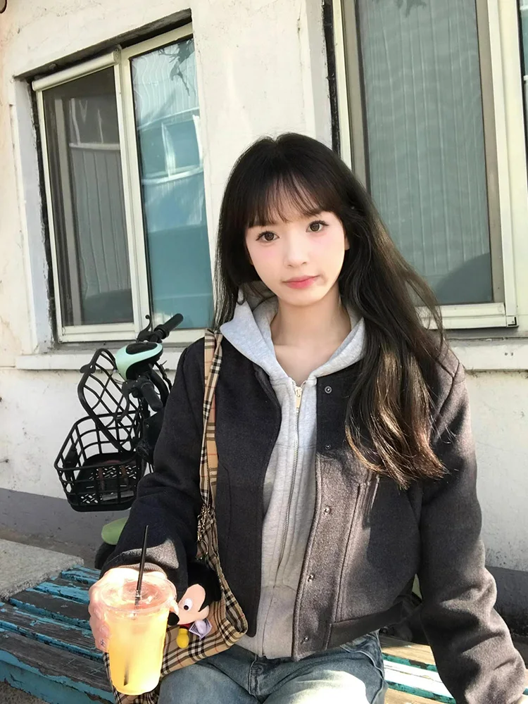 

Ретро-жакет из двусторонней шерсти для женщин, повседневный, весна-осень 2024, новый, в стиле Old Money, бейсбольный жилет