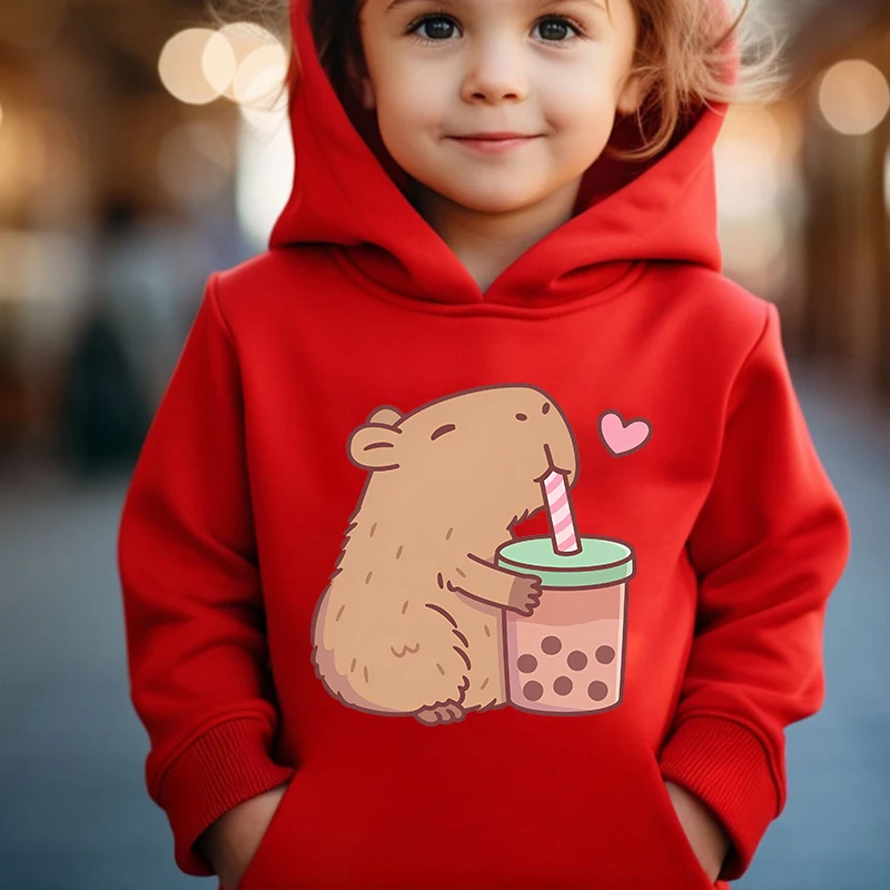 Cute Capybara in hot tub kids felpa con cappuccio pink plus maglione di velluto autunno e inverno top per ragazzi e ragazze