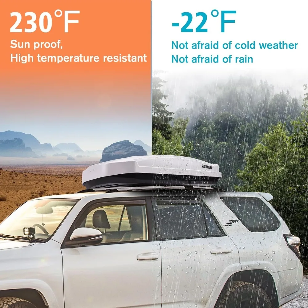 Hard Shell Roof Cargo Carrier, 15.5 Cubic Feet Durable White Roof Box, ABS Weatherproof Storage, Double-Sided Opening, Security
