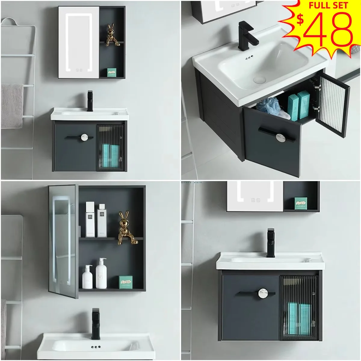 Bathroom CabinetChaozhou Factory Design SLATE Countertop Mordenaluminum Wall Bathroom Cabinet Vanity Sink
