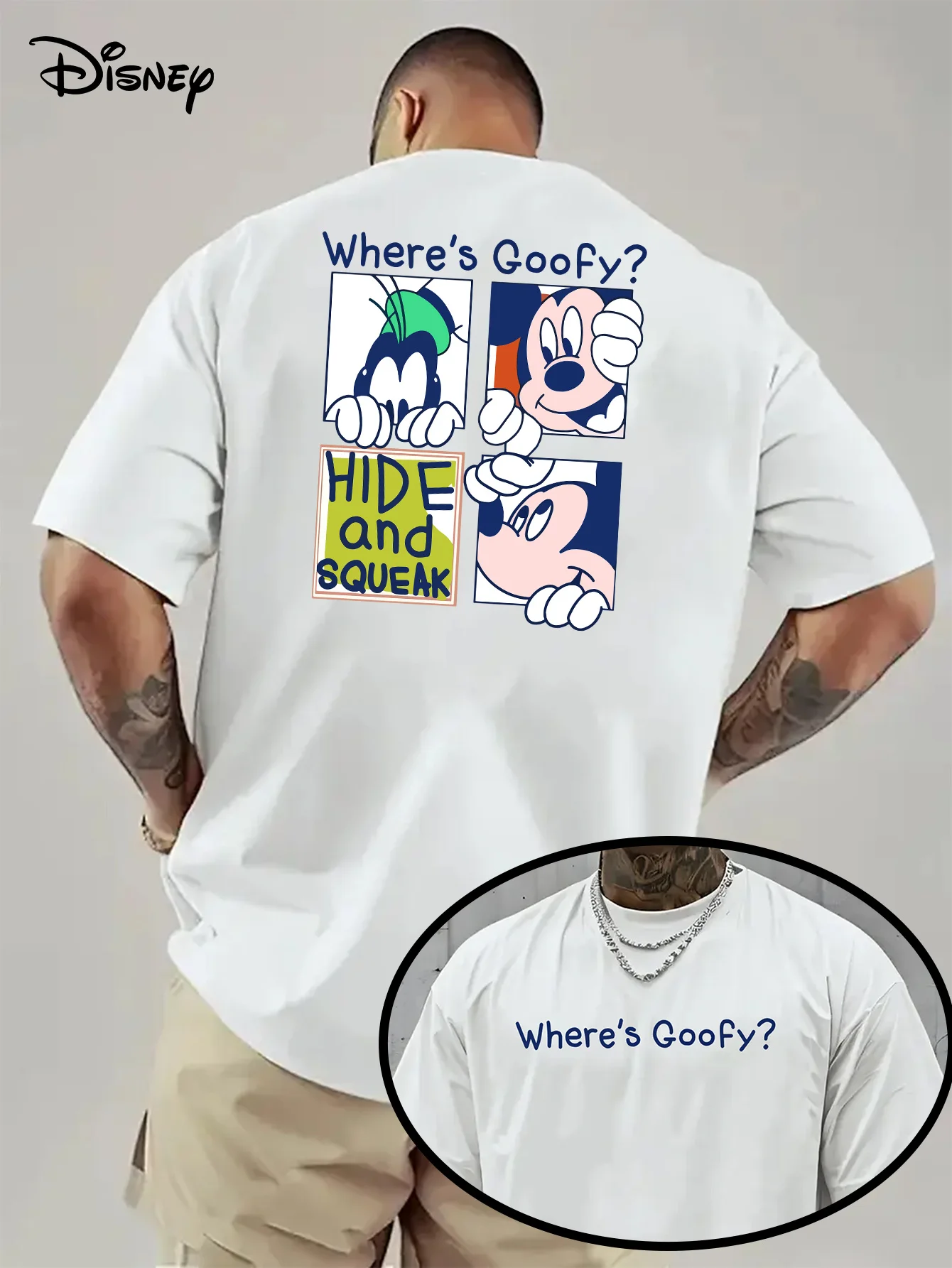 

Disney Mickey Mouse and Goofy Pattern Men's T-Shirt Daily Leisureand Theme Activities Wear Unisex Cotton Short Sleeve Oversized