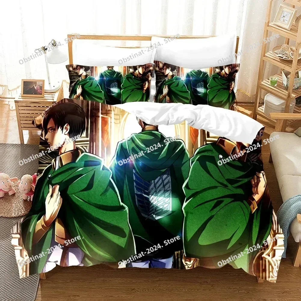 New Attack On Titan AOT Bedding Set Anime Levi Duvet Cover Queen King Size Pillowcase Bed Printed Aldult Kid Bedroom Single Twin