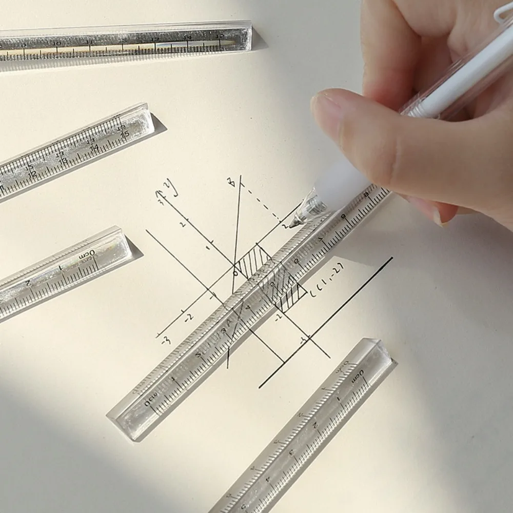Plastic Transparent Triangle Ruler Clear Scale Non-toxic Stationery School Supplies Three Sided Solid Transparent