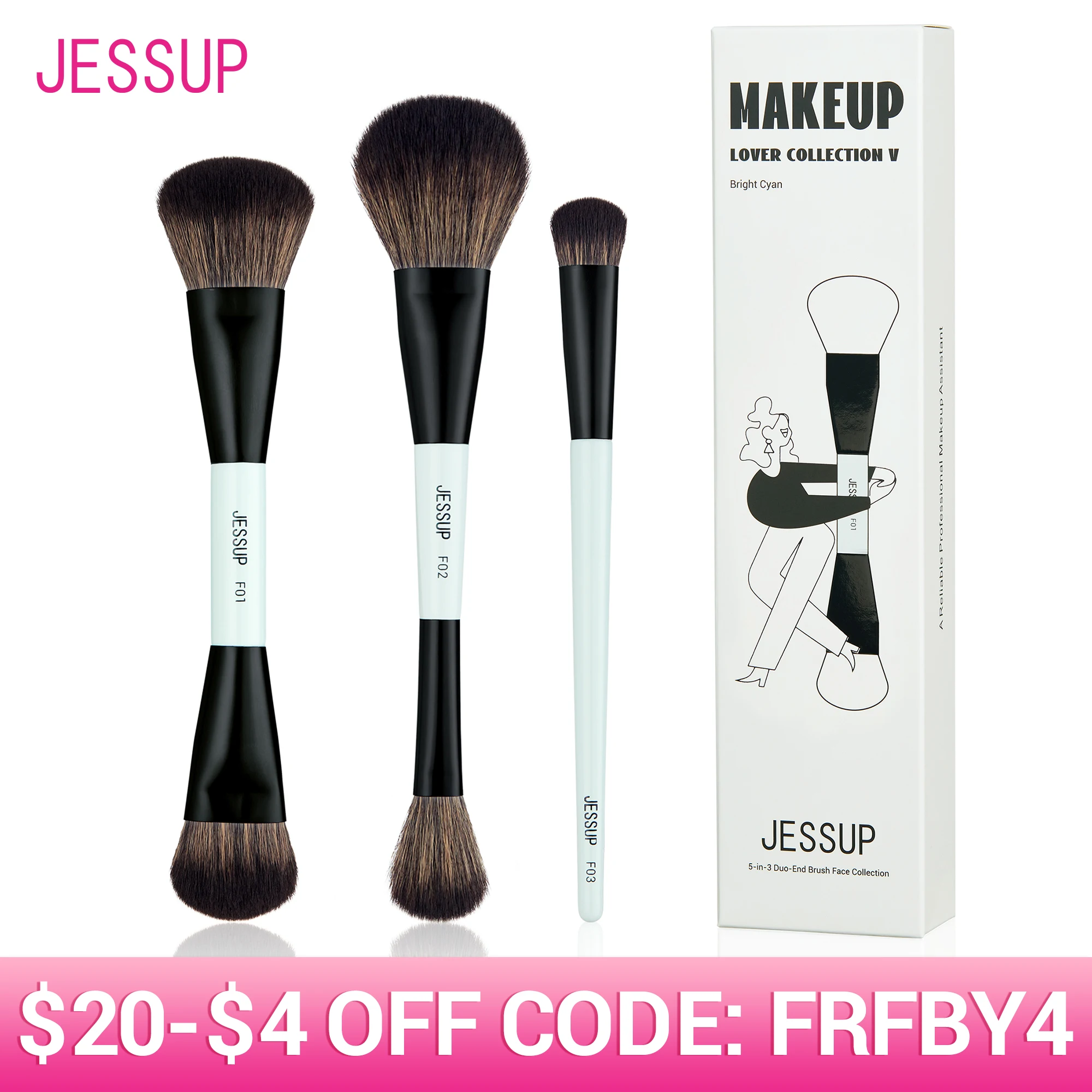 

Jessup Face Makeup Brushes Set 2/3/5pcs,Double Ended Makeup Brush Foundation Contour Concealer, Cruelty -free, Bright Cyan T503