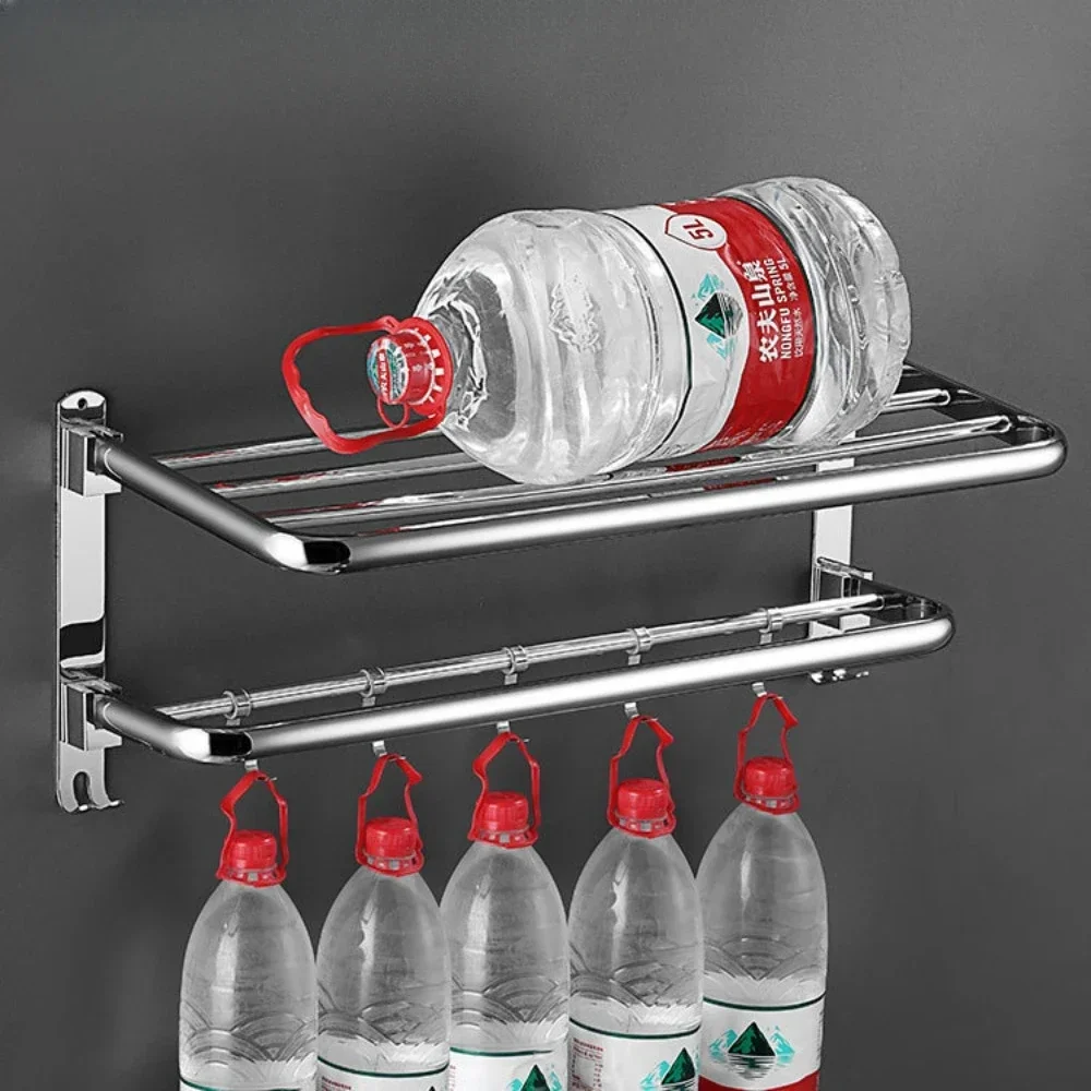 Imagem -04 - Espessado Toalheiro de Double Folding Shelf Wall-mounted Shower Rack wc Banheiro Acessórios No-hole Aço Inoxidável