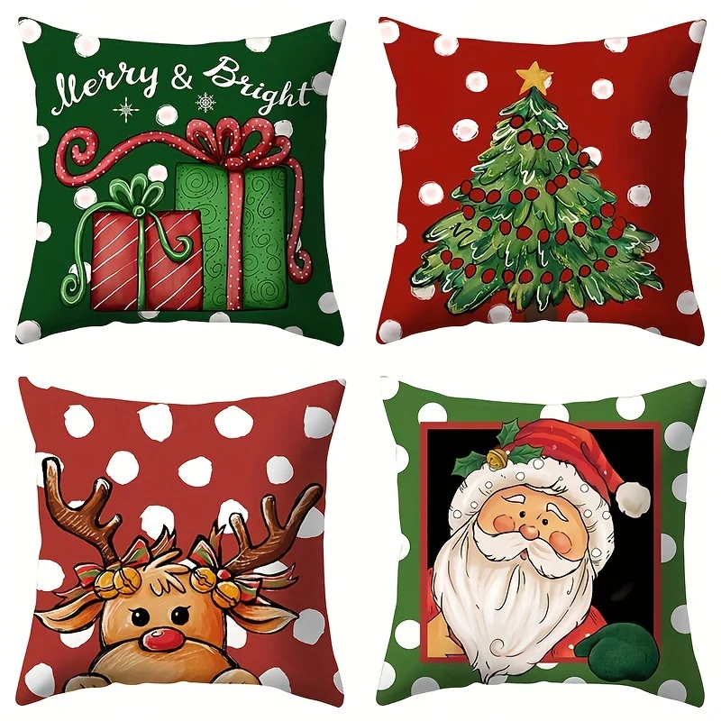 Red Christmas Contemporary Printed Polyester Blend Throw Pillow Covers Home Decor for Living Room, Bedroom, Sofa Cushion Cover