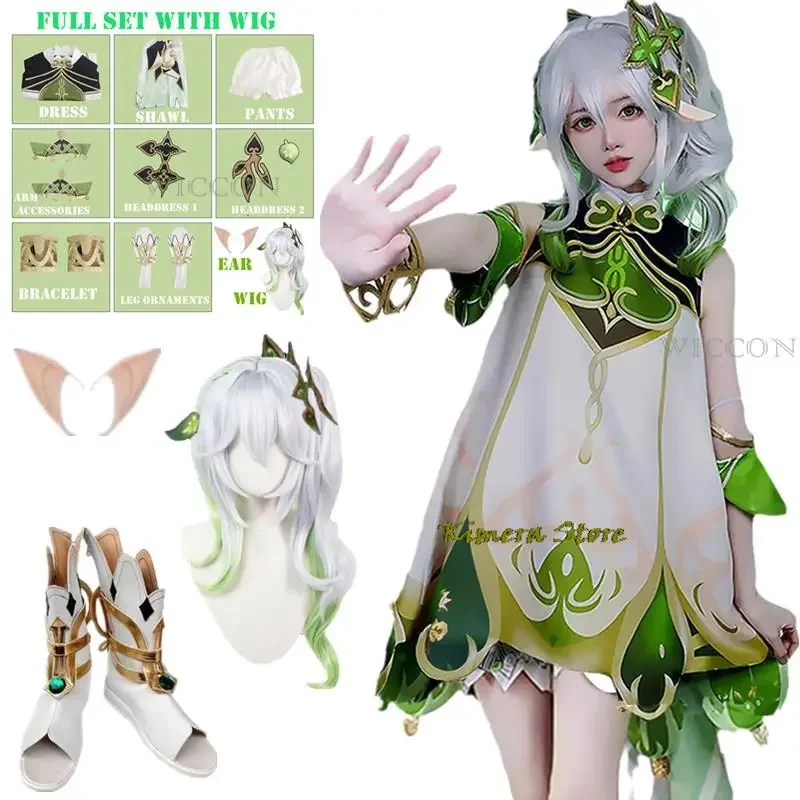 Genshin impact Nahida maid cosplay costume lesser Lord kusanali wig cute style dress Nahida Genshin cosplay for girls size